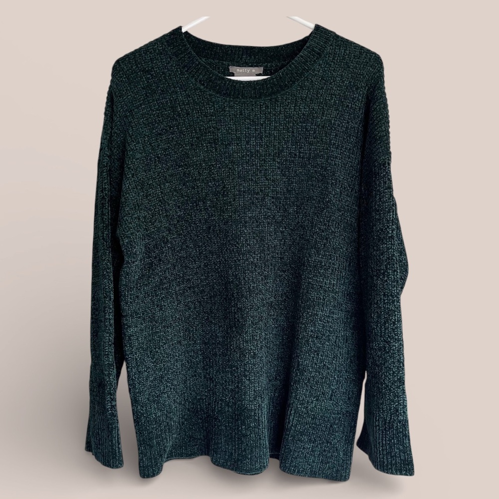 Matty M Forest Green Chenille Crew Neck Sweater Size L NWT